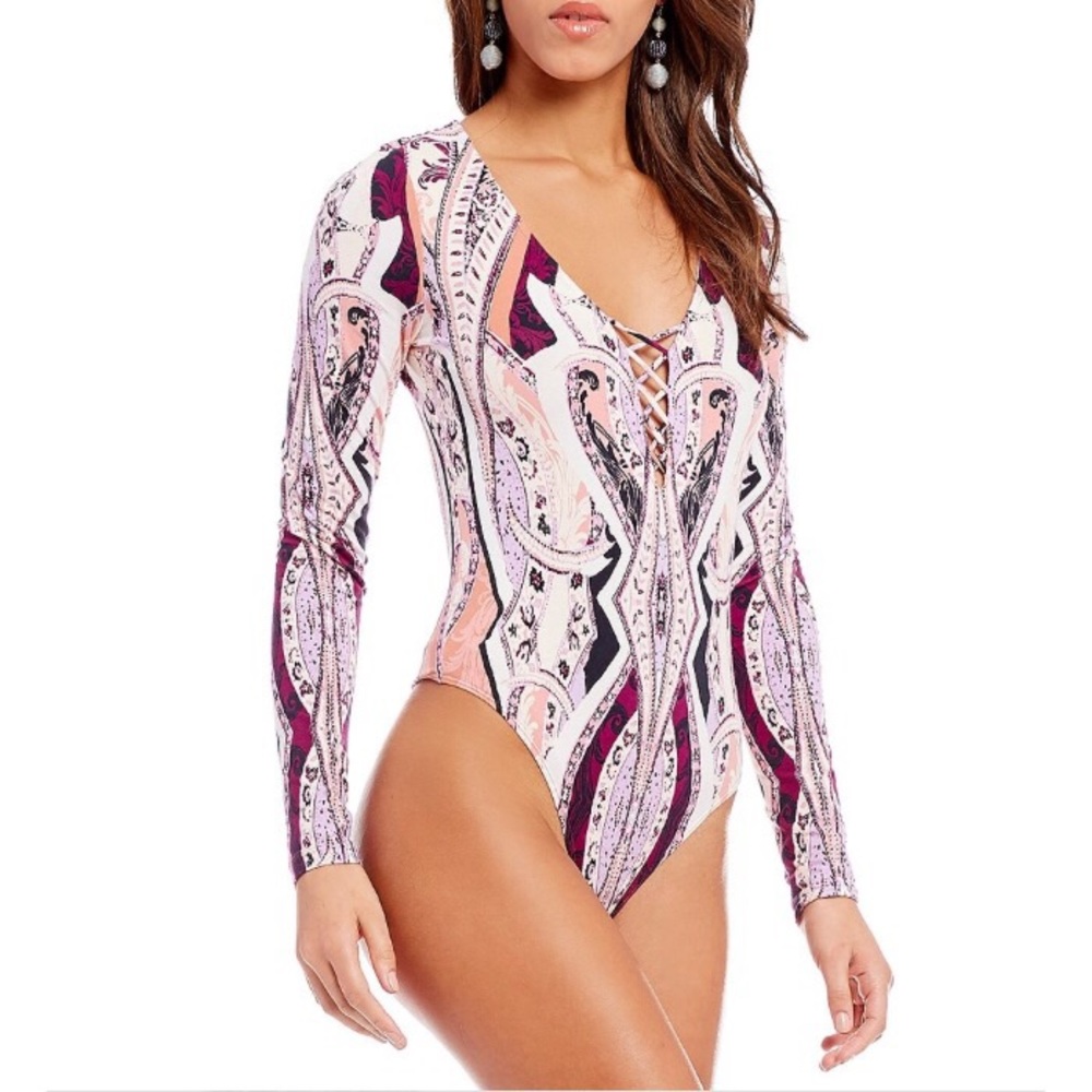 [S] Free People Pick A Place Lace-Up Bodysuit Top